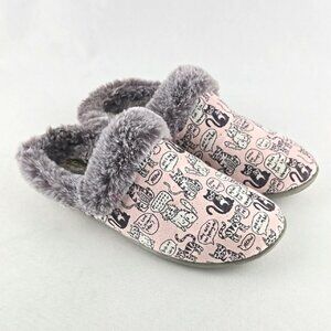 BOBS by Skechers Women's Cat‎ Cartoon Pink Faux Fur Slip On Slippers Size 6